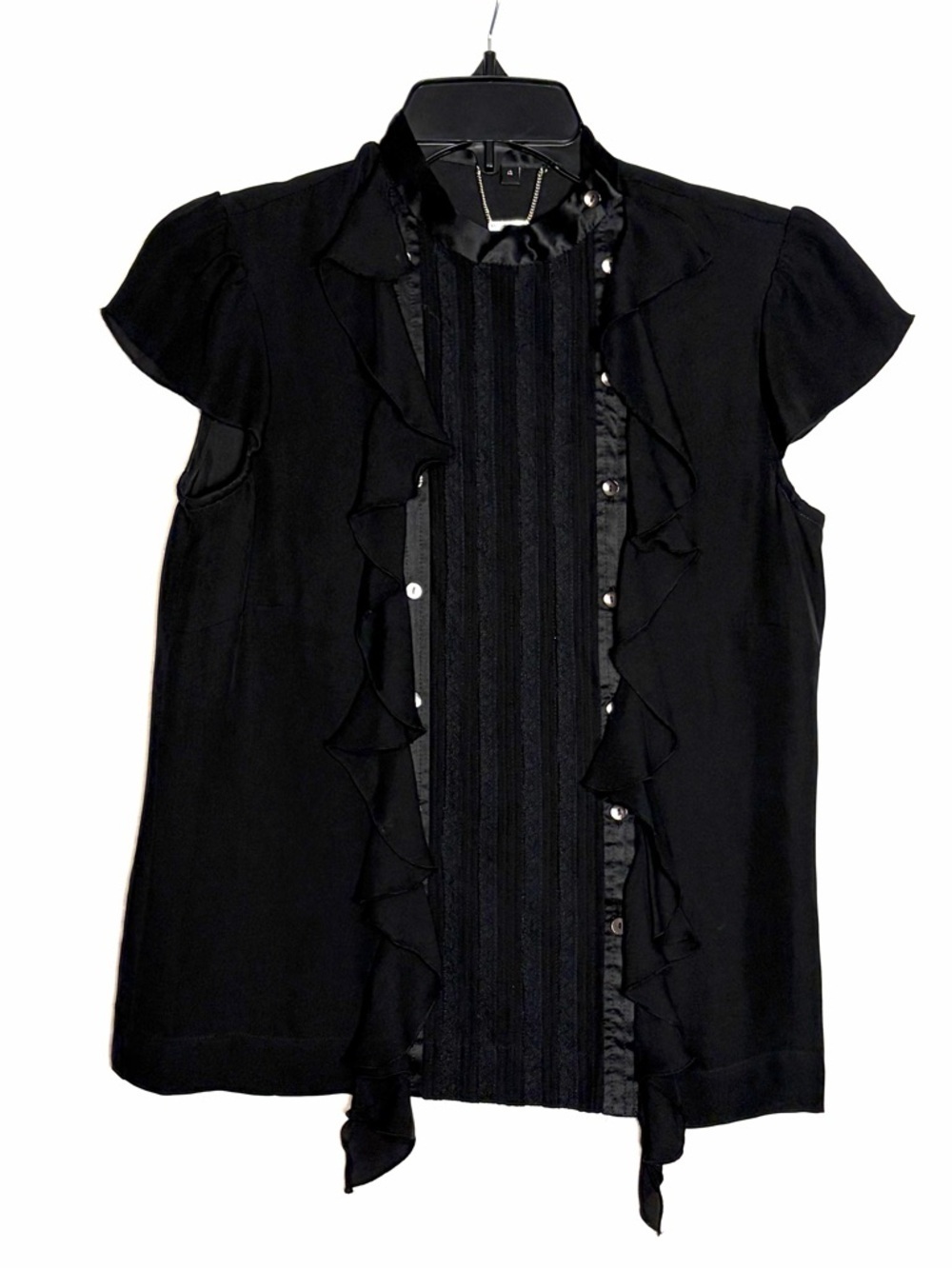 Pink Tartan Romantic Ruffle Top Women 4 Black Minimal Asymmetric Button Blouse